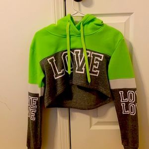 Lime green/gray crop top hoodie